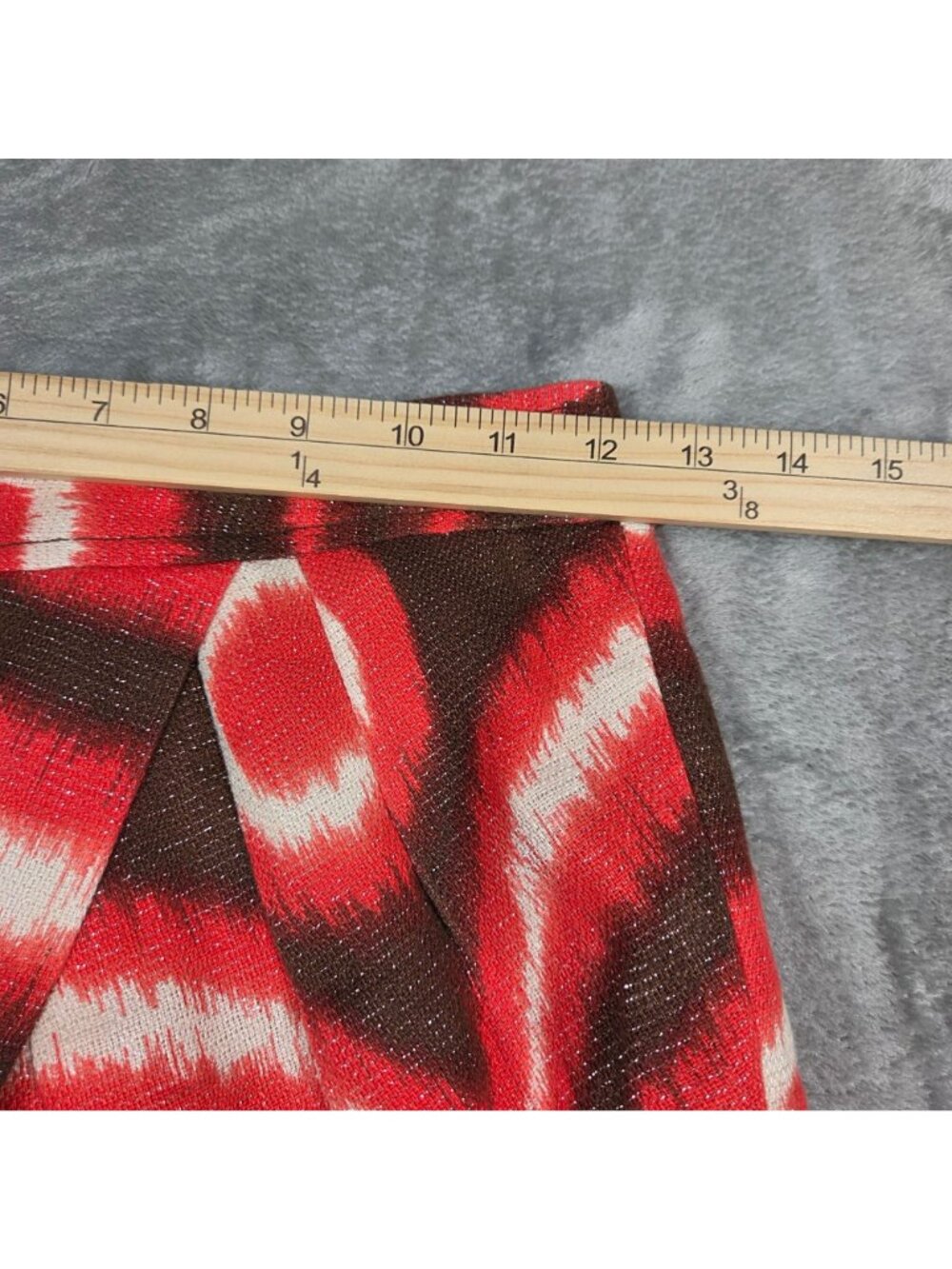 Tory Burch Skirt 0 Red Brown Geometric Tribal Linen Metallic Party Office - Picture 7 of 8